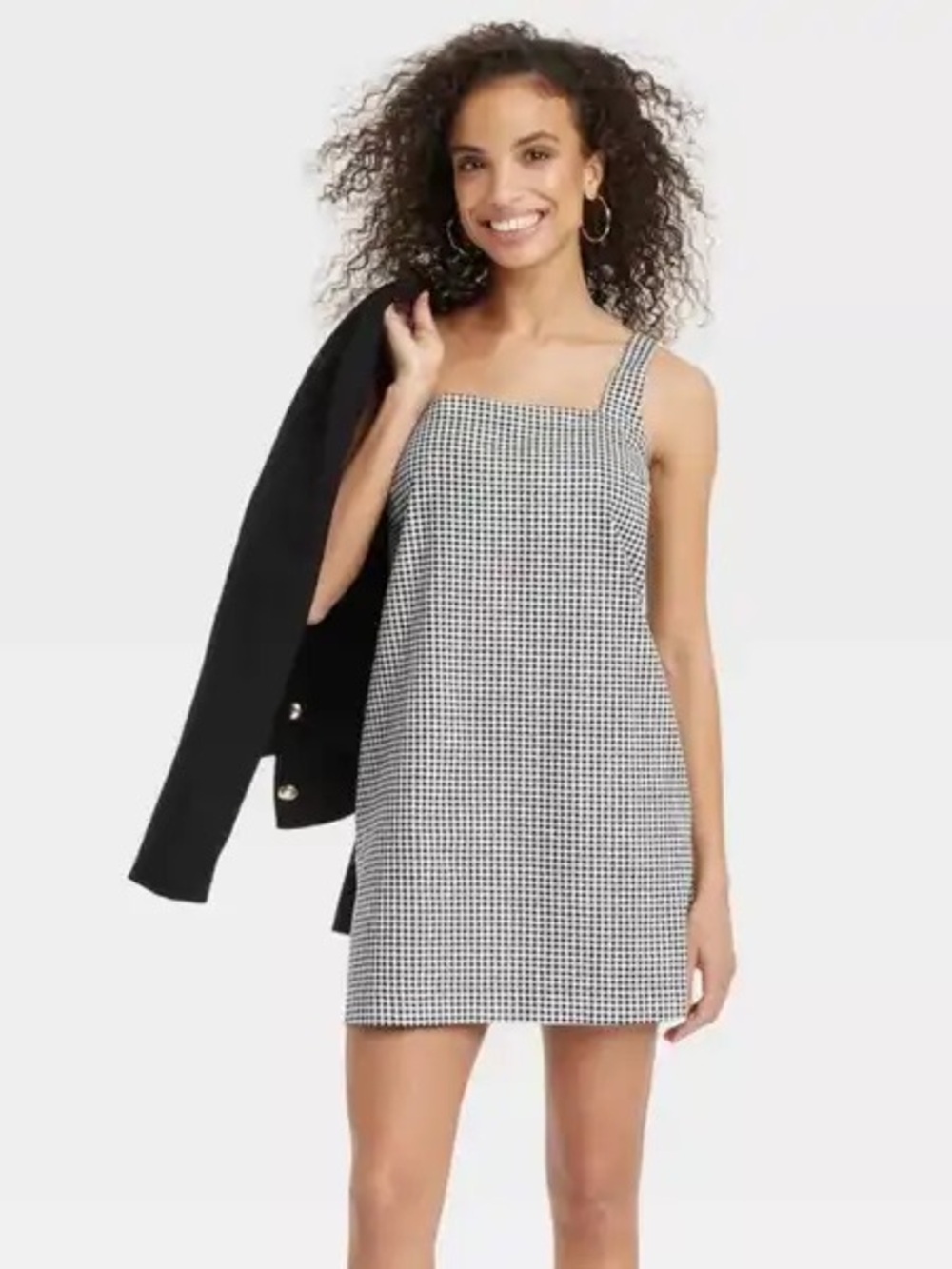 a new day Black & White Gingham Square-Neck Mini Dress